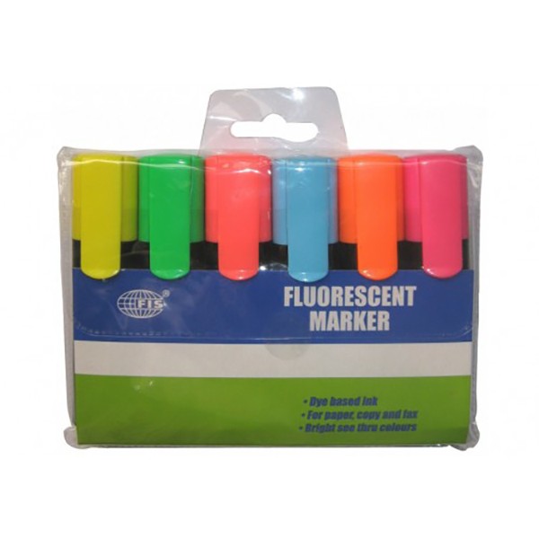 FIS Fluorescent Marker 6 colors - Assorted (pkt/6pcs)